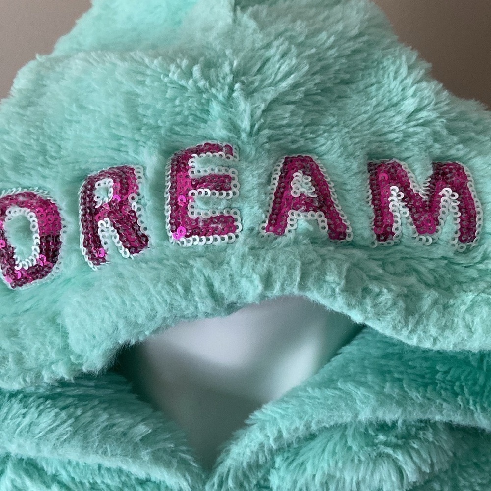Betsey Johnson Dream Mint Green Pullover Plush Rainbow Hoodie Size Large - Picture 4 of 6